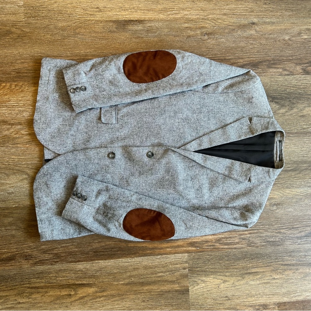 H&M Gray Blazer with Brown Elbow Patches